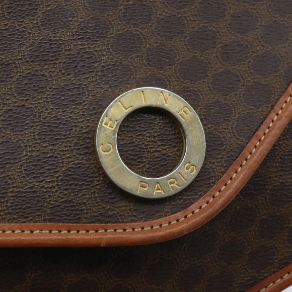 CELINE Macadam Canvas Circle Shoulder Bag PVC Leather Brown Gold Auth YKZ472