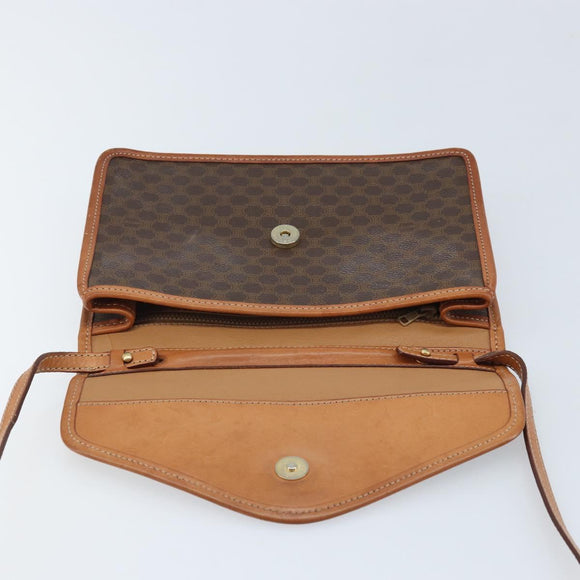 CELINE Macadam Canvas Circle Shoulder Bag PVC Leather Brown Gold Auth YKZ472