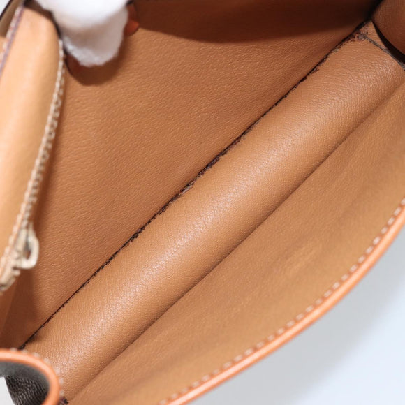 CELINE Macadam Canvas Circle Shoulder Bag PVC Leather Brown Gold Auth YKZ472