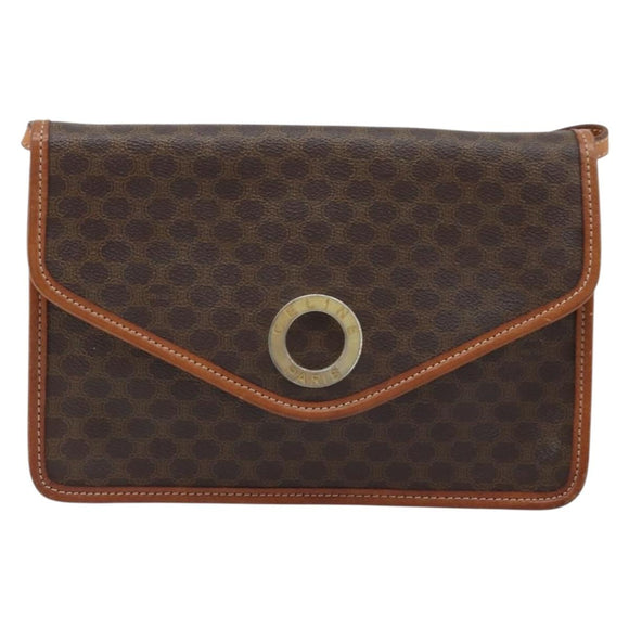 CELINE Macadam Canvas Circle Shoulder Bag PVC Leather Brown Gold Auth YKZ472