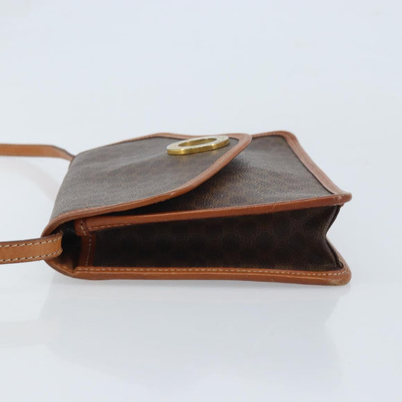 CELINE Macadam Canvas Circle Shoulder Bag PVC Leather Brown Gold Auth YKZ472