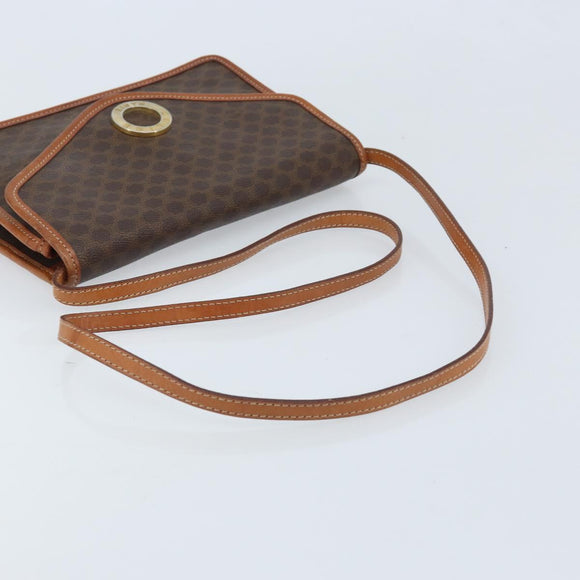 CELINE Macadam Canvas Circle Shoulder Bag PVC Leather Brown Gold Auth YKZ472
