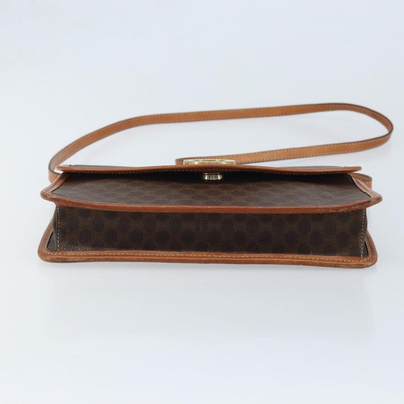 CELINE Macadam Canvas Circle Shoulder Bag PVC Leather Brown Gold Auth YKZ472