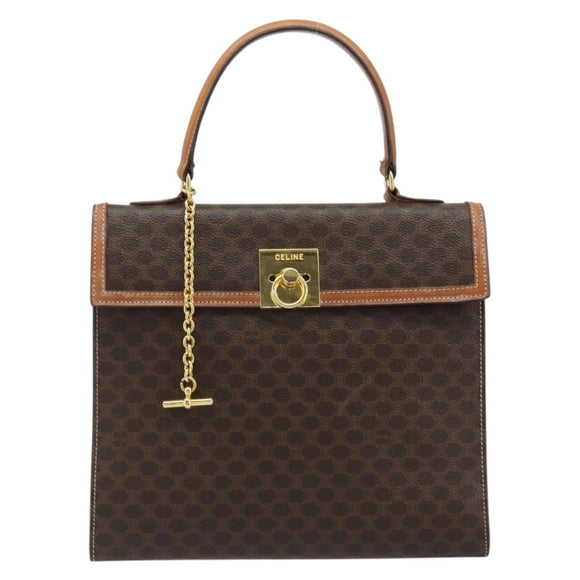 CELINE Macadam Canvas Hand Bag PVC Leather Brown Gold Auth YKZ473A