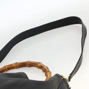 GUCCI Bamboo Shoulder Bag Leather 2way Black Gold 001 1577 Auth YKZ474-14