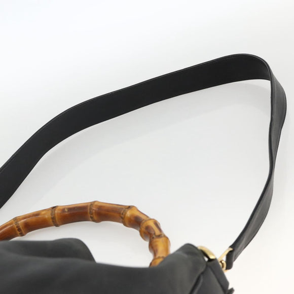 GUCCI Bamboo Shoulder Bag Leather 2way Black Gold 001 1577 Auth YKZ474