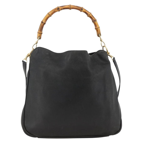 GUCCI Bamboo Shoulder Bag Leather 2way Black Gold 001 1577 Auth YKZ474