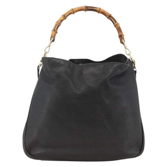 GUCCI Bamboo Shoulder Bag Leather 2way Black Gold 001 1577 Auth YKZ474