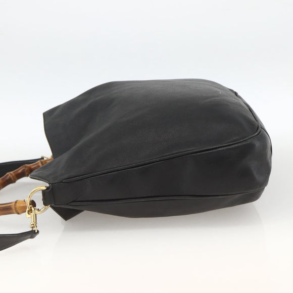 GUCCI Bamboo Shoulder Bag Leather 2way Black Gold 001 1577 Auth YKZ474