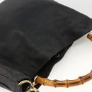 GUCCI Bamboo Shoulder Bag Leather 2way Black Gold 001 1577 Auth YKZ474-6