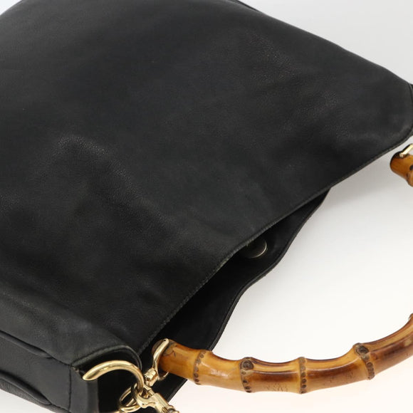 GUCCI Bamboo Shoulder Bag Leather 2way Black Gold 001 1577 Auth YKZ474