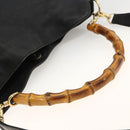 GUCCI Bamboo Shoulder Bag Leather 2way Black Gold 001 1577 Auth YKZ474-7
