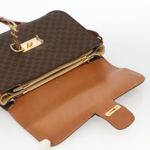 CELINE Macadam Canvas Horsebit Shoulder Bag PVC Leather Brown Gold Auth YKZ475