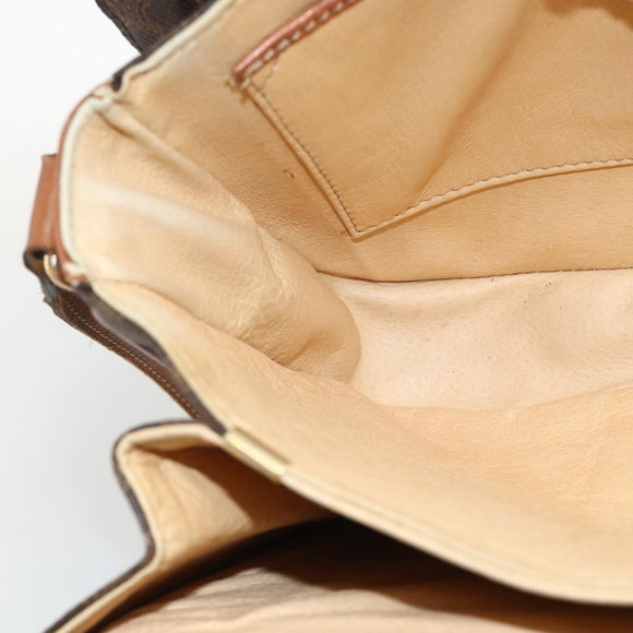 CELINE Macadam Canvas Horsebit Shoulder Bag PVC Leather Brown Gold Auth YKZ475