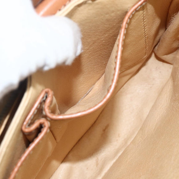 CELINE Macadam Canvas Horsebit Shoulder Bag PVC Leather Brown Gold Auth YKZ475