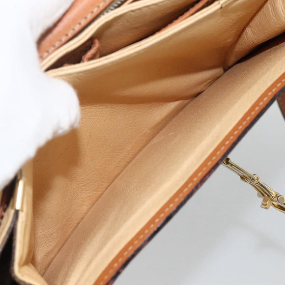 CELINE Macadam Canvas Horsebit Shoulder Bag PVC Leather Brown Gold Auth YKZ475