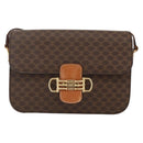 CELINE Macadam Canvas Horsebit Shoulder Bag PVC Leather Brown Gold Auth YKZ475-13