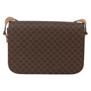 CELINE Macadam Canvas Horsebit Shoulder Bag PVC Leather Brown Gold Auth YKZ475-2