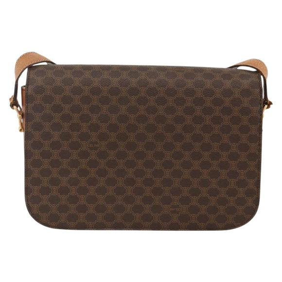 CELINE Macadam Canvas Horsebit Shoulder Bag PVC Leather Brown Gold Auth YKZ475
