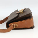 CELINE Macadam Canvas Horsebit Shoulder Bag PVC Leather Brown Gold Auth YKZ475-3