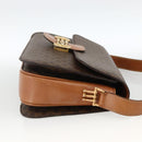 CELINE Macadam Canvas Horsebit Shoulder Bag PVC Leather Brown Gold Auth YKZ475-4