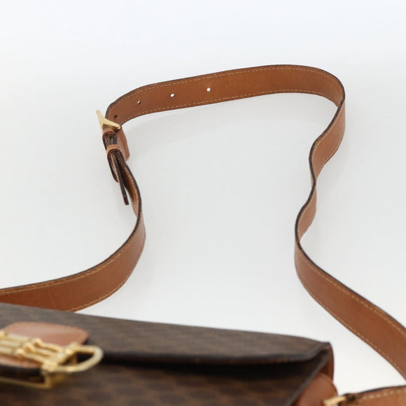 CELINE Macadam Canvas Horsebit Shoulder Bag PVC Leather Brown Gold Auth YKZ475