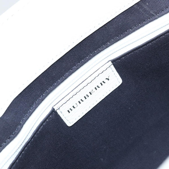 BURBERRY Hand Bag Canvas White Silver Auth YKZ477