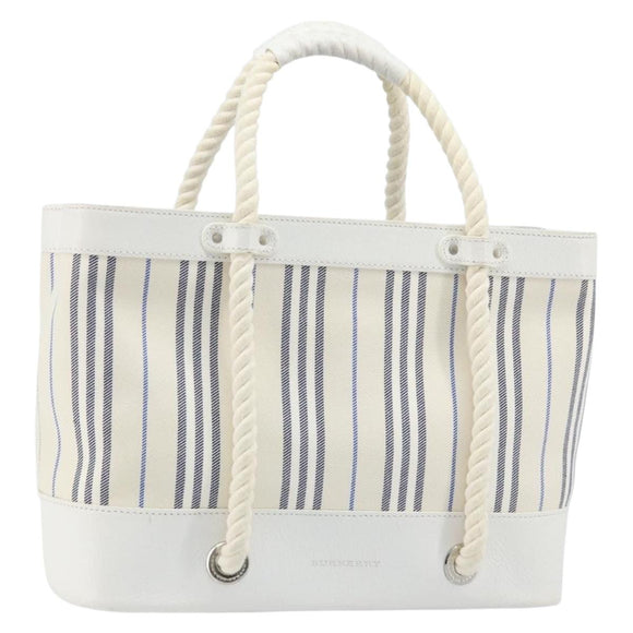 BURBERRY Hand Bag Canvas White Silver Auth YKZ477