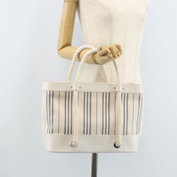 BURBERRY Hand Bag Canvas White Silver Auth YKZ477