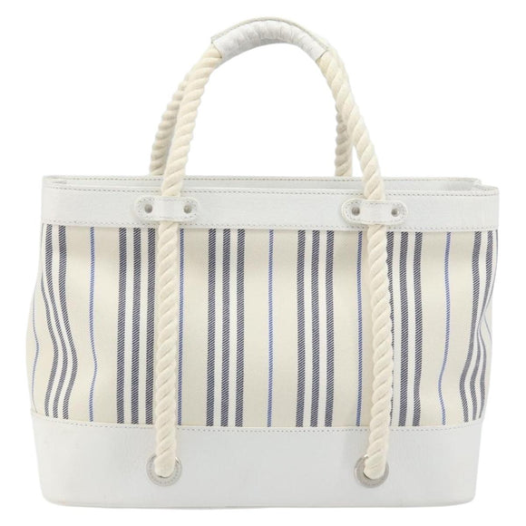 BURBERRY Hand Bag Canvas White Silver Auth YKZ477