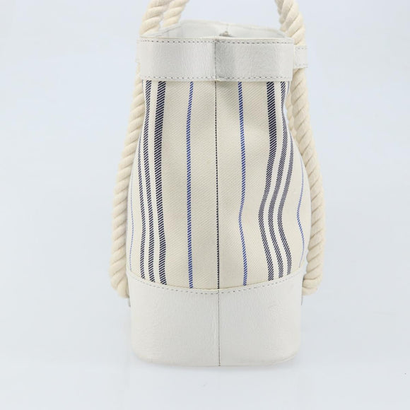 BURBERRY Hand Bag Canvas White Silver Auth YKZ477