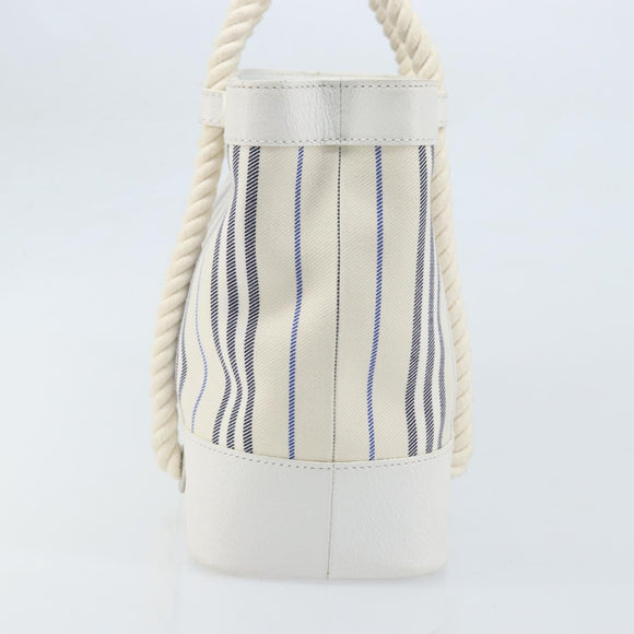 BURBERRY Hand Bag Canvas White Silver Auth YKZ477