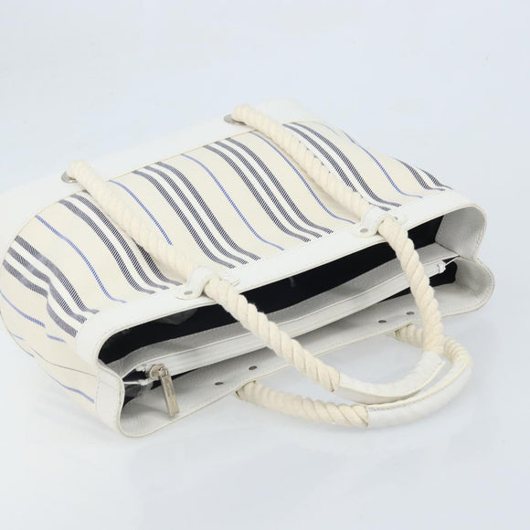 BURBERRY Hand Bag Canvas White Silver Auth YKZ477