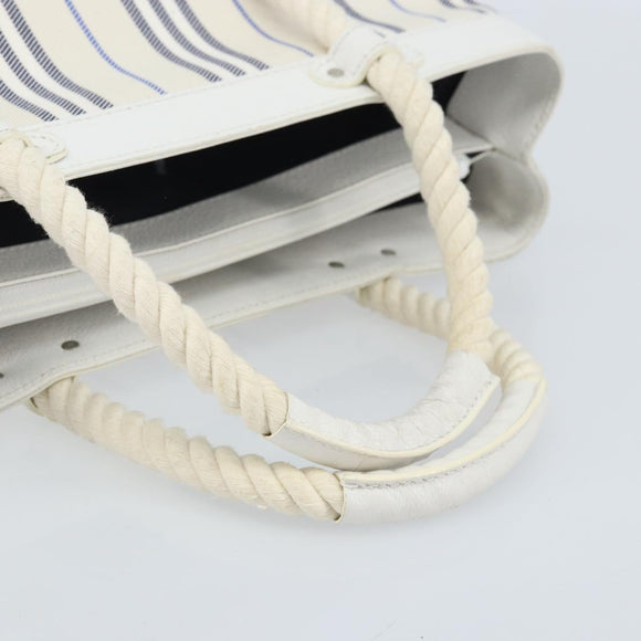 BURBERRY Hand Bag Canvas White Silver Auth YKZ477