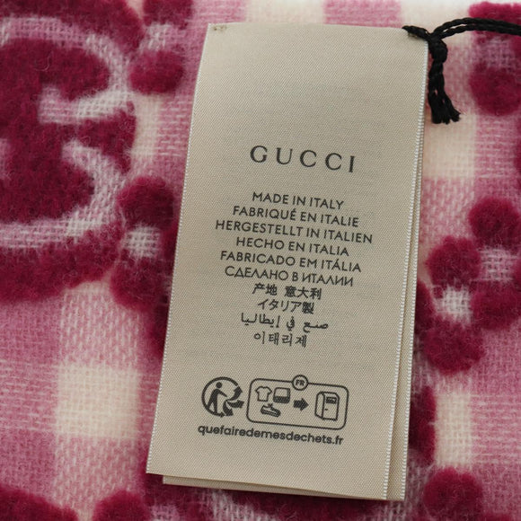 GUCCI GG Scarf Wool Pink Auth YKZ483M