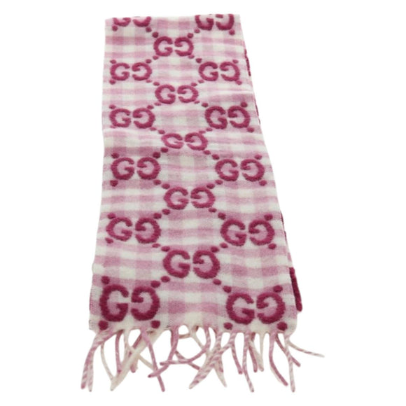 GUCCI GG Scarf Wool Pink Auth YKZ483M
