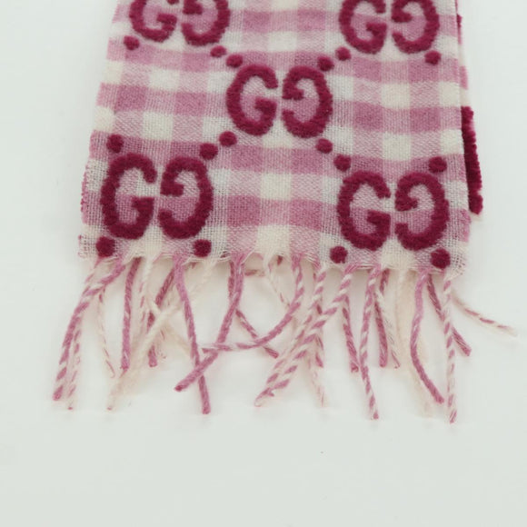 GUCCI GG Scarf Wool Pink Auth YKZ483M