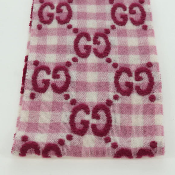 GUCCI GG Scarf Wool Pink Auth YKZ483M