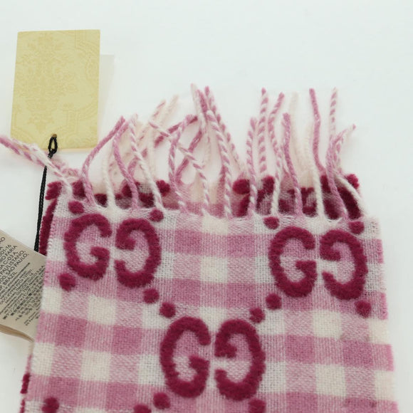 GUCCI GG Scarf Wool Pink Auth YKZ483M