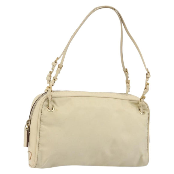 PRADA Hand Bag Nylon Beige Gold Auth YKZ516