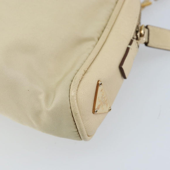 PRADA Hand Bag Nylon Beige Gold Auth YKZ516