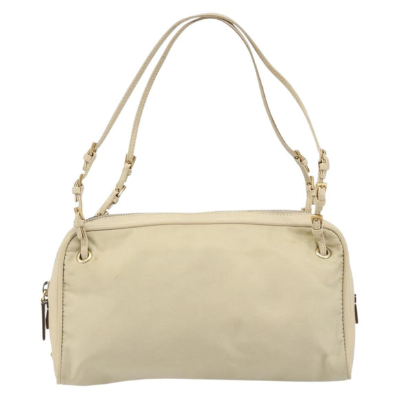 PRADA Hand Bag Nylon Beige Gold Auth YKZ516