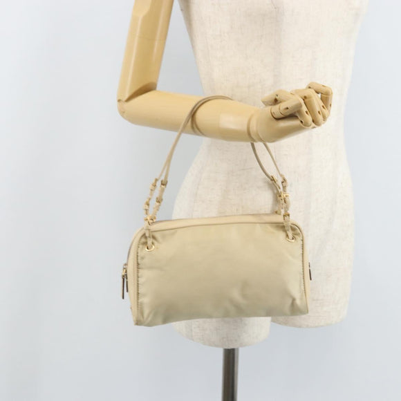 PRADA Hand Bag Nylon Beige Gold Auth YKZ516