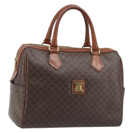 CELINE Macadam Canvas Boston Bag PVC Leather Brown Gold Auth YKZ518