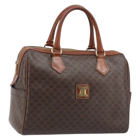 CELINE Macadam Canvas Boston Bag PVC Leather Brown Gold Auth YKZ518