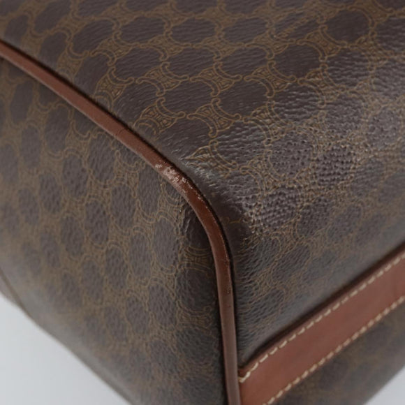 CELINE Macadam Canvas Boston Bag PVC Leather Brown Gold Auth YKZ518