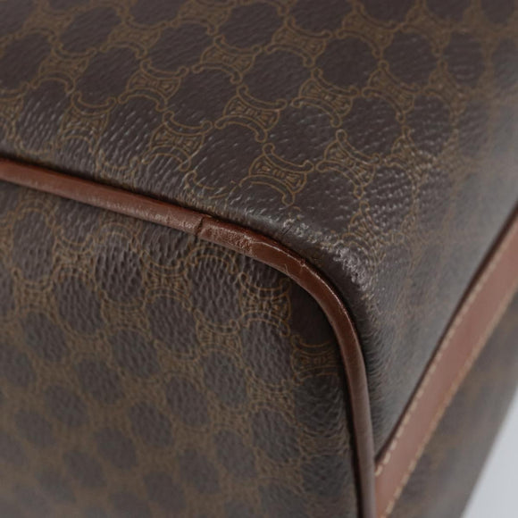 CELINE Macadam Canvas Boston Bag PVC Leather Brown Gold Auth YKZ518