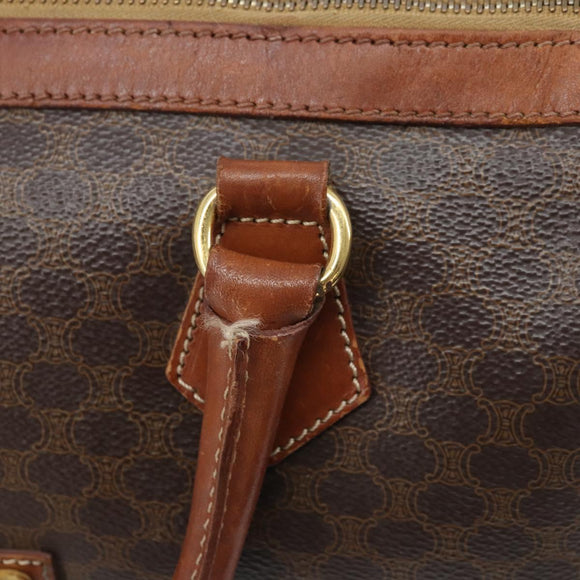 CELINE Macadam Canvas Boston Bag PVC Leather Brown Gold Auth YKZ518