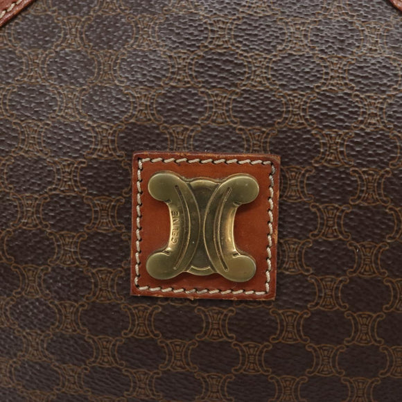 CELINE Macadam Canvas Boston Bag PVC Leather Brown Gold Auth YKZ518