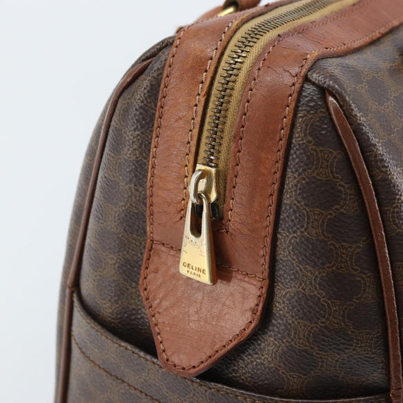 CELINE Macadam Canvas Boston Bag PVC Leather Brown Gold Auth YKZ518